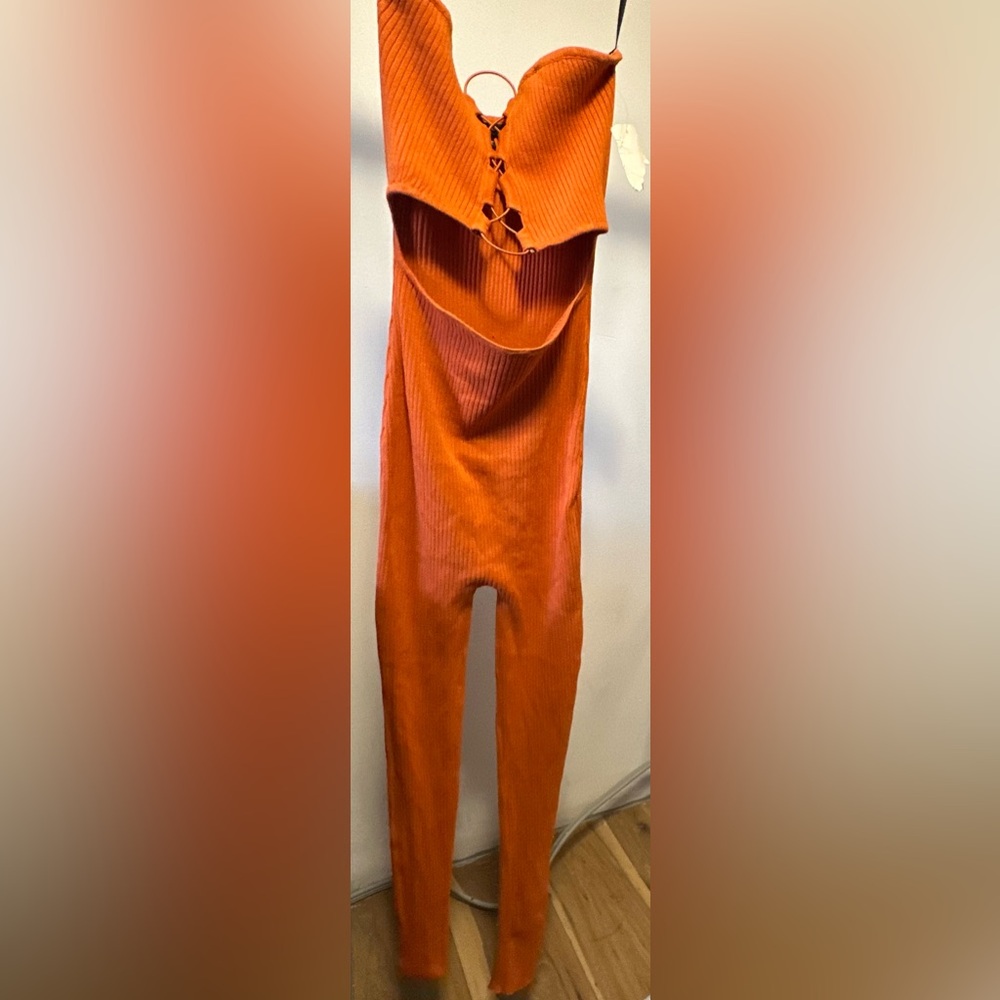 Neon orange rib jumpsuit